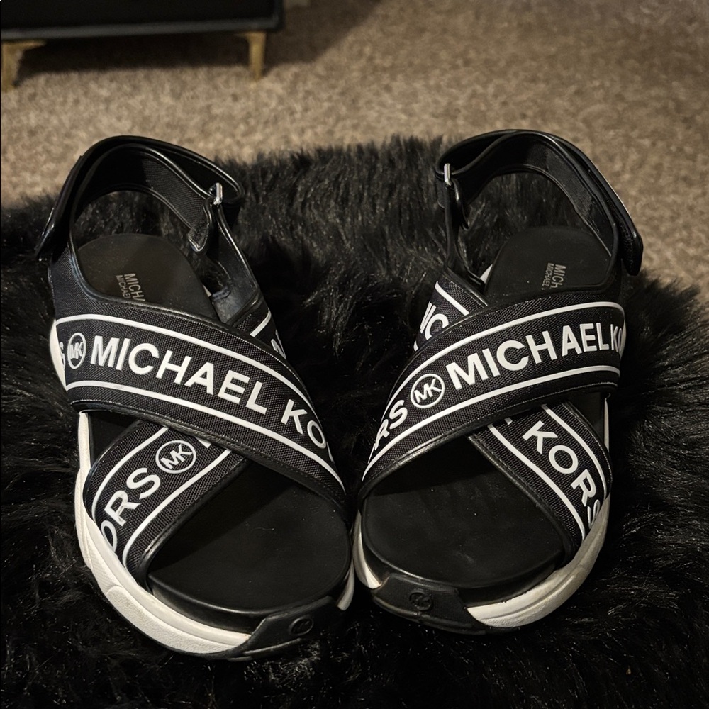 Michael Kors Black and White Logo Sandals with matching purse